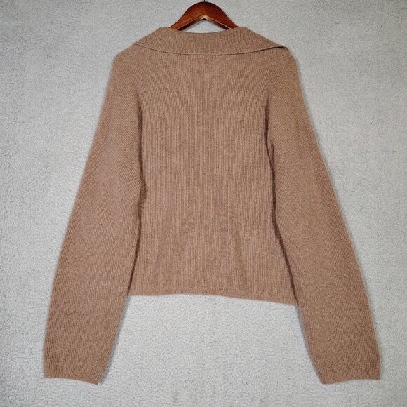 Magaschoni Sweater Women's XL Brown 100% Cashmere Ribbed soft Cozy Preppy - Picture 2 of 11
